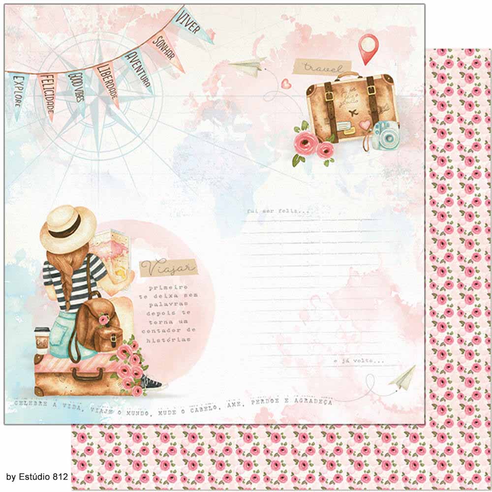 Papel para Scrapbook Dupla Face Coleção Kit Viagem 30,5x30,5cm para Scrapbook e Papelaria Criativa Sd-1135 - Litoarte