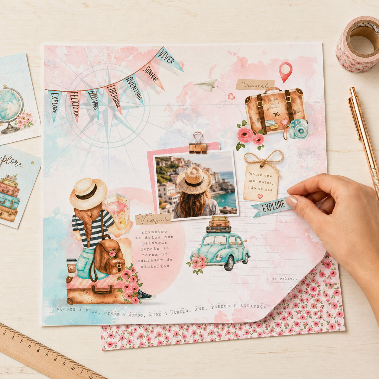 Papel para Scrapbook Dupla Face Coleção Kit Viagem 30,5x30,5cm para Scrapbook e Papelaria Criativa Sd-1135 - Litoarte