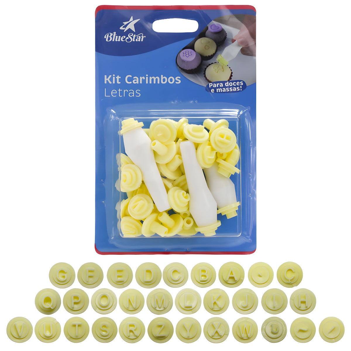 Kit Carimbos Letras 1,5cm para Doces Amarelo com 35 Peças - Bluestar