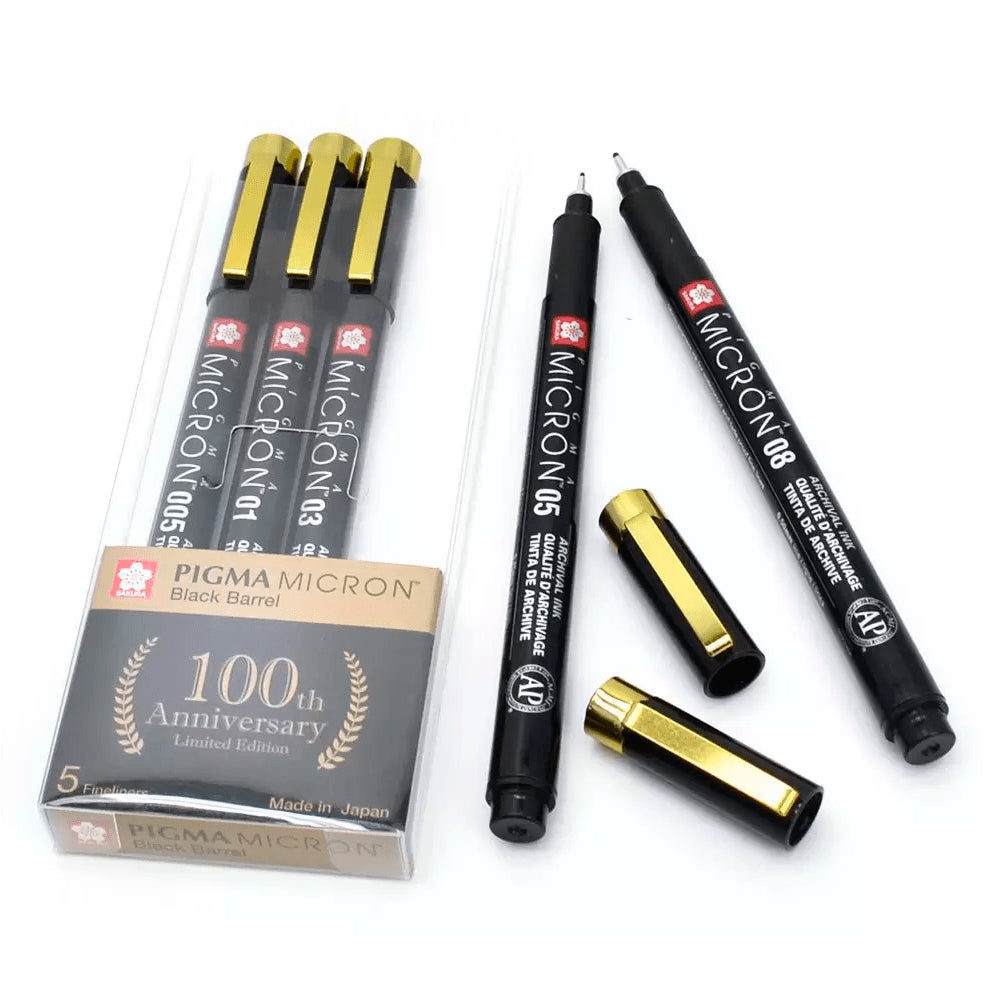 Kit de Canetas Pigma Micron Black Barrel Edição Limitada 100 Anos com 5 Peças Xsdkb-5a Sakura
