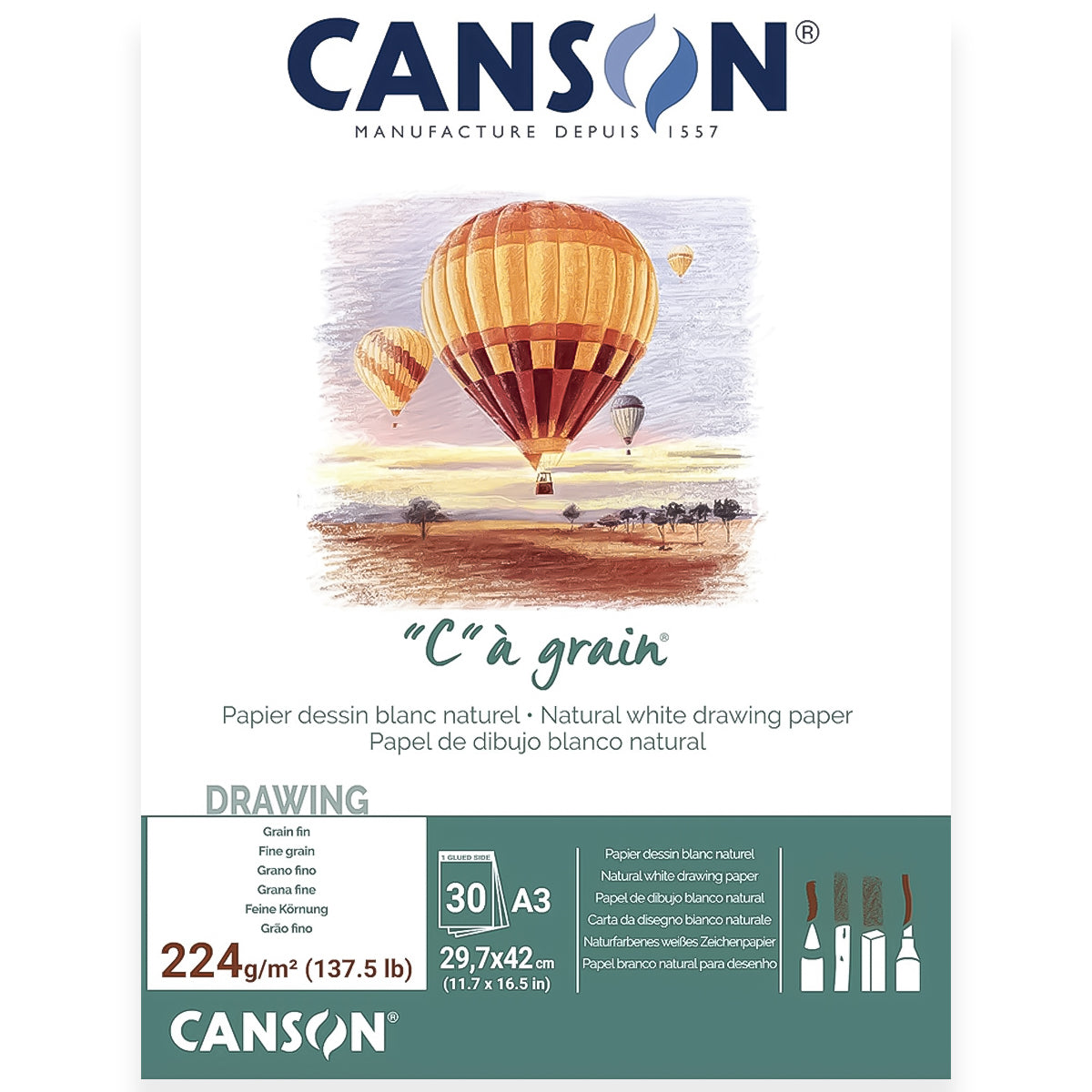 Bloco Canson C a Grain 224 G/m² 30 Folhas Branco
