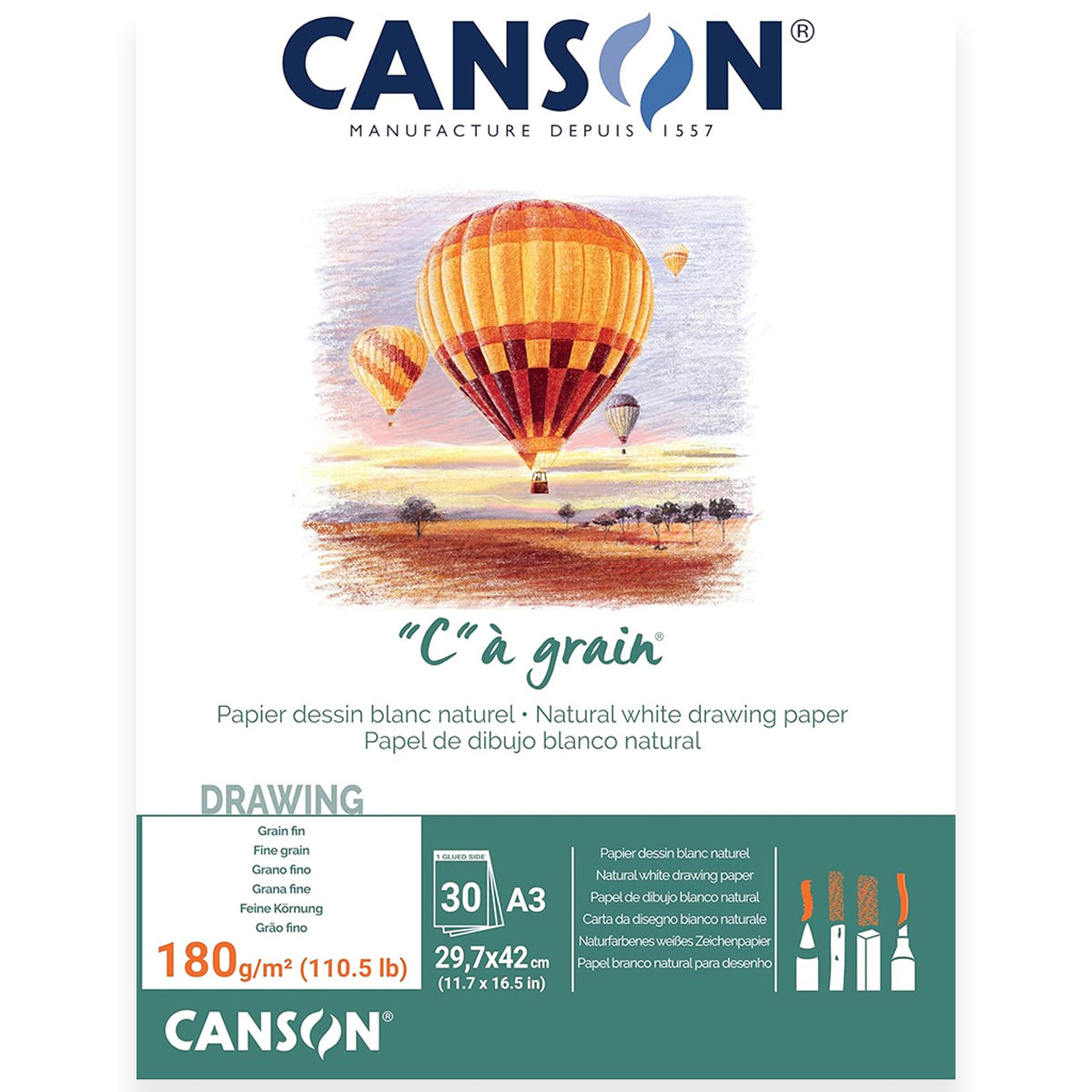 Bloco Canson C a Grain 180 G/m² 30 Folhas Branco