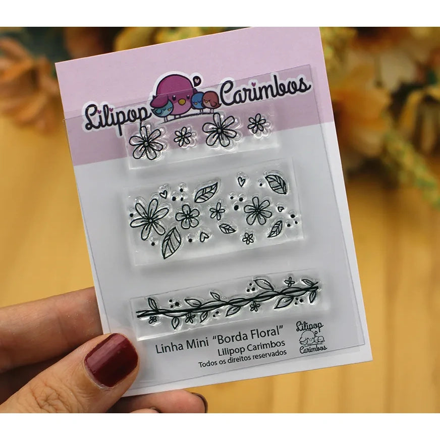 Cartela de Carimbos Borda Floral em Fotopolímero para Artesanato e Scrapbook - Lilipop