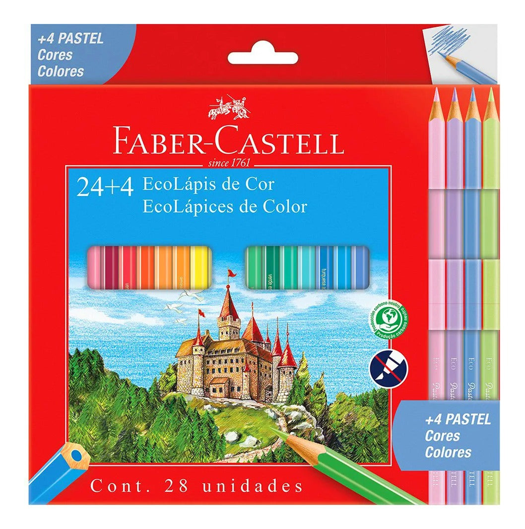 Estojo Lápis de Cor Ecolápis 24 Cores + 4 Pastel - Faber-castell 120124+4p