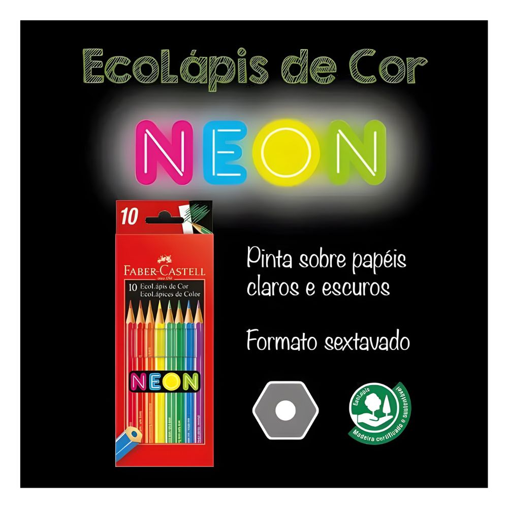 Estojo Lápis de Cor Ecolápis Neon 10 Cores - Faber-castell 120410n