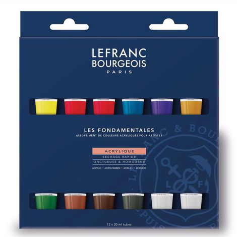 Estojo Tinta Acrílica Fine Lefranc & Bourgeois 20ml com 12 Cores - 300341