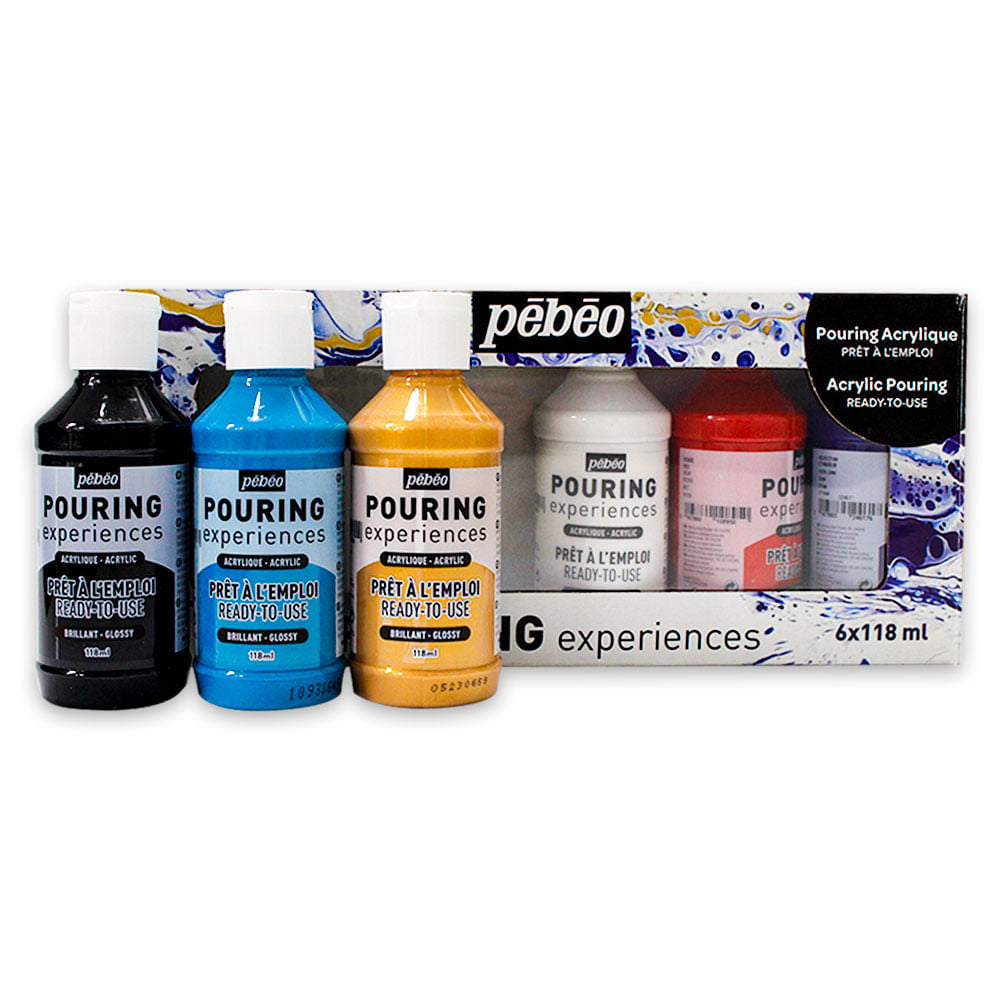 Estojo de Tinta Acrílica Pébéo Pouring Experiences 6 Cores com 118 ml Cada - 524601