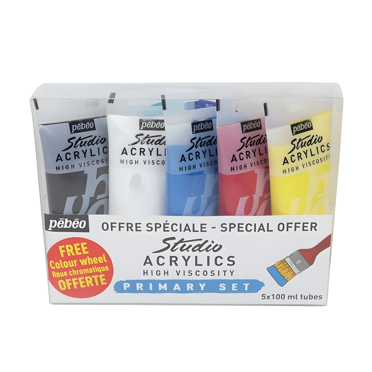 Estojo Tinta Acrílica 100 Ml 5 Cores + Disco de Cores 831600 - Pébéo