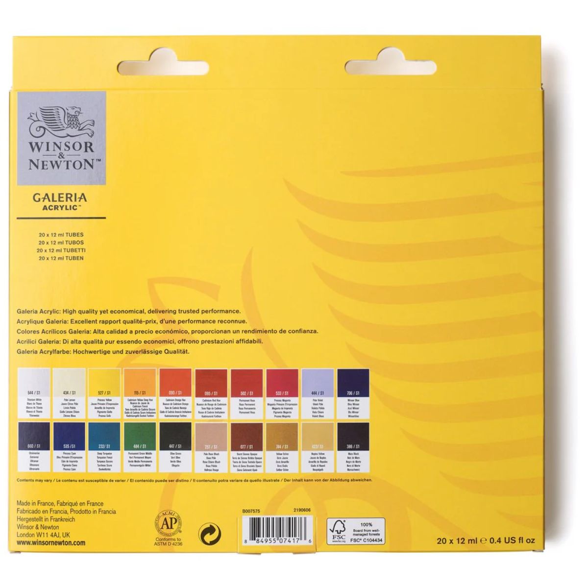 Estojo Tinta Acrilica Galeria Winsor & Newton 12ml com 20 Cores