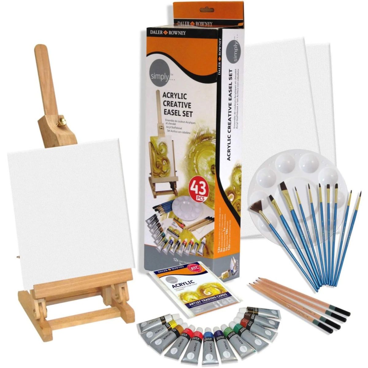 Estojo de Tinta Acrílica Daler & Rowney Simply com Mini Cavalete 43 Peças