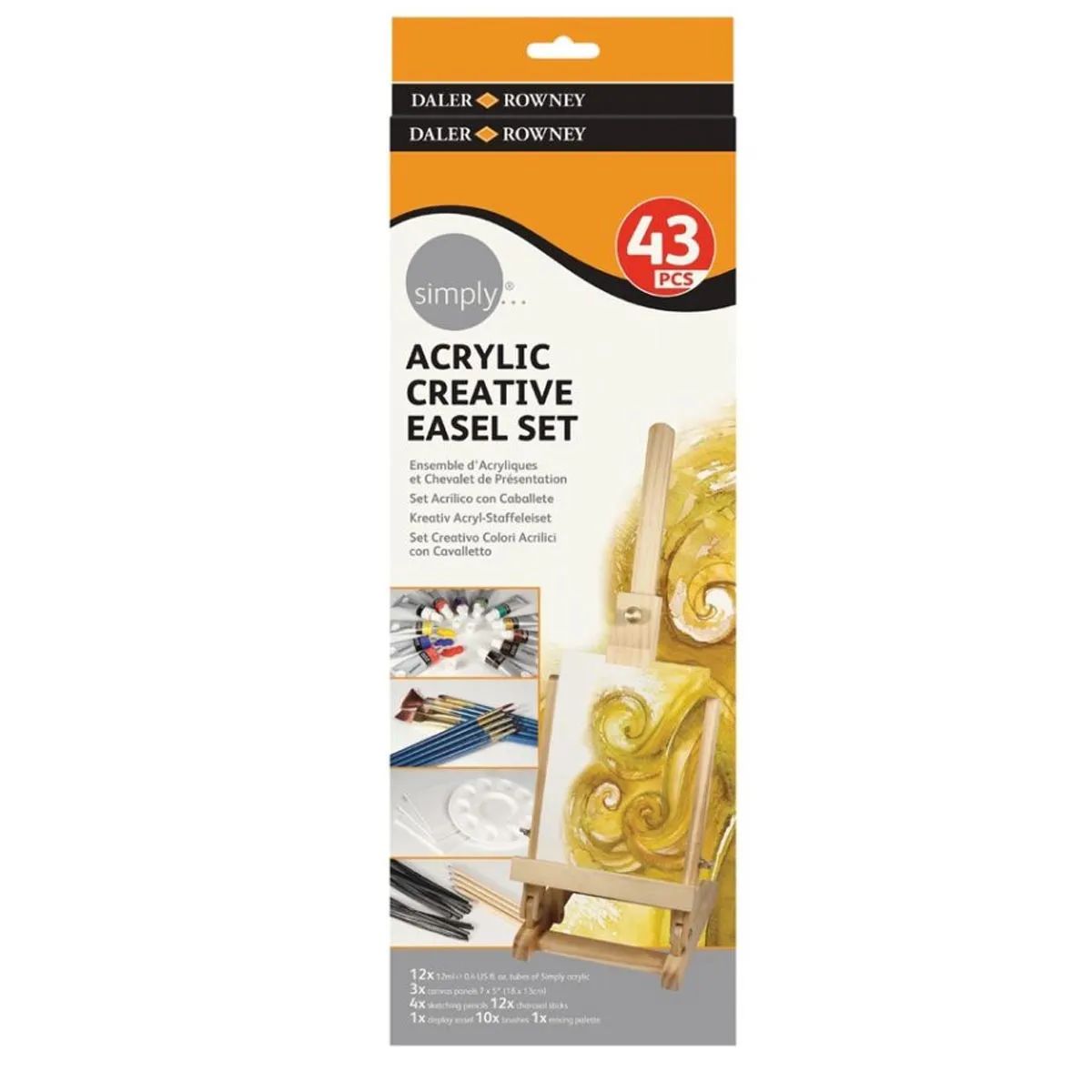 Estojo de Tinta Acrílica Daler & Rowney Simply com Mini Cavalete 43 Peças
