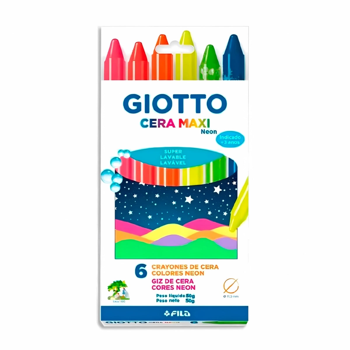 Estojo de Giz de Cera Giotto Maxi Neon 6 Cores 202402es