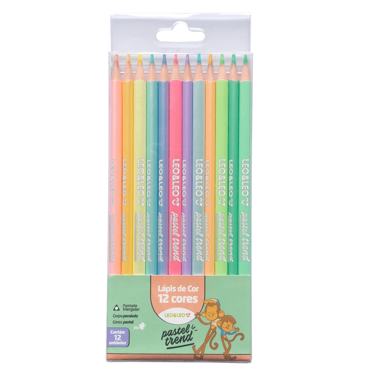 Estojo Lápis de Cor Pastel Trend com 12 Cores - Leo & Leo 72110