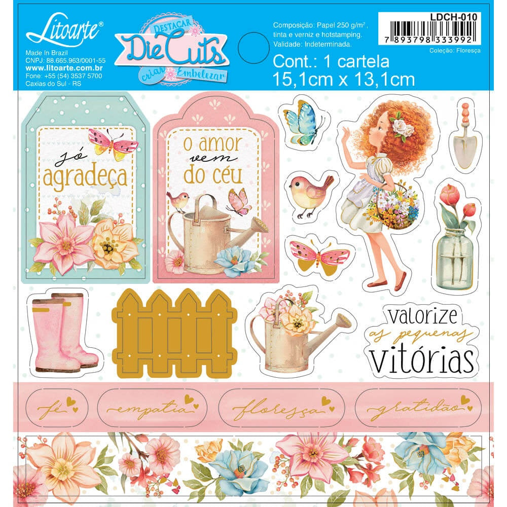Die Cuts Apliques Recortados em Papel C Hot Stamping Coleção Floresca 15,1x13,1cm para Scrapbook e Scrapdecor Ldch-010 - Litoarte