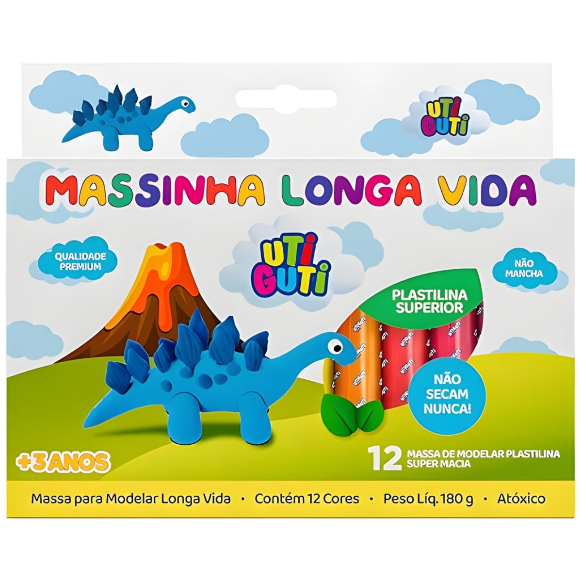 Estojo Massinha para Modelar Longa Vida 180g com 12 Cores - Utiguti