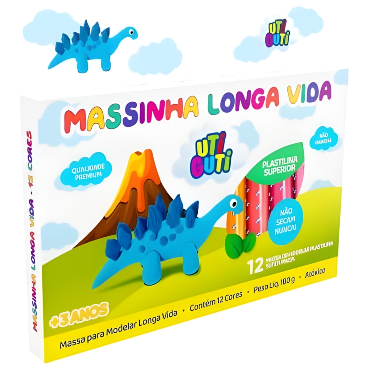 Estojo Massinha para Modelar Longa Vida 180g com 12 Cores - Utiguti