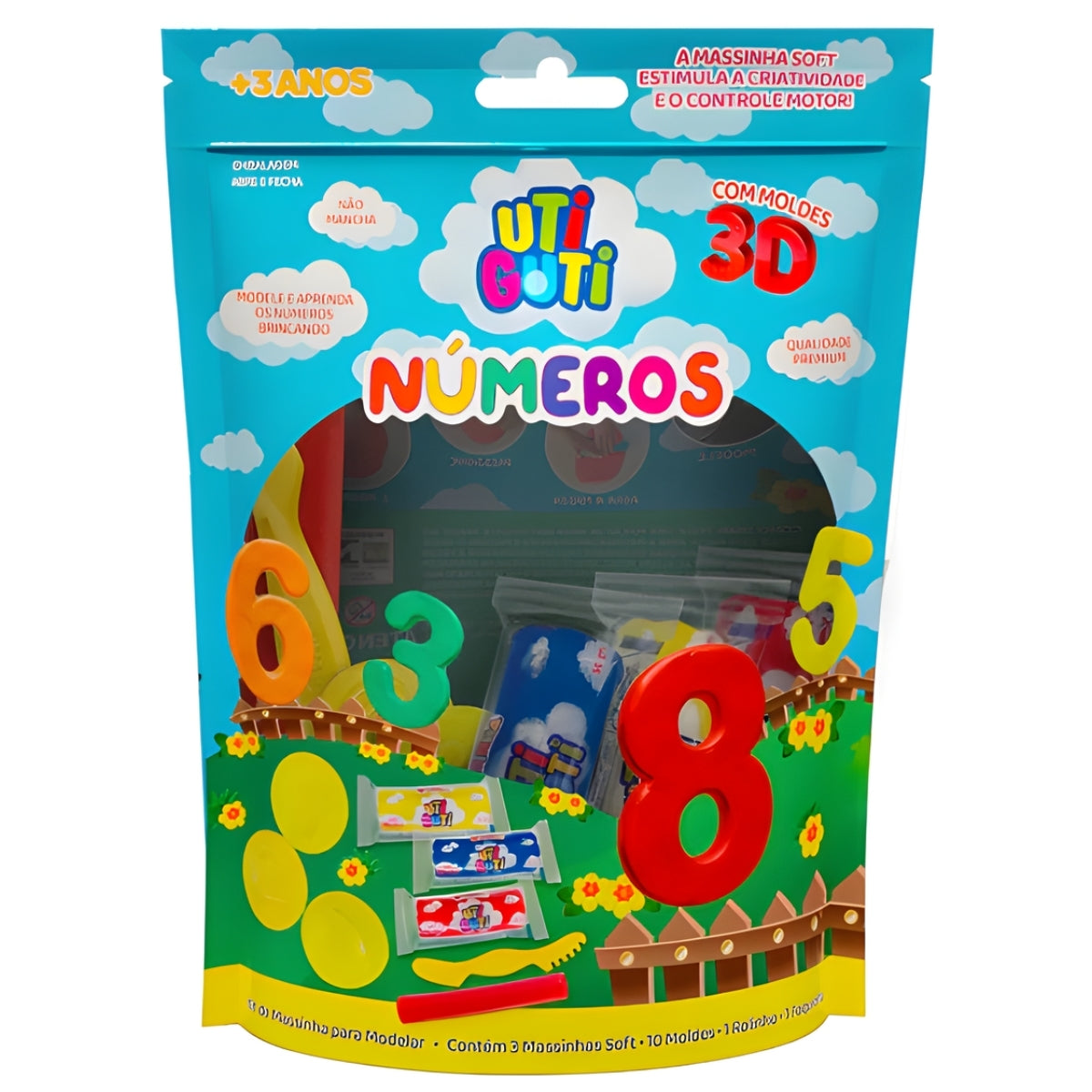 Estojo Massinha Soft para Modelar com 15 Peças Números - Utiguti