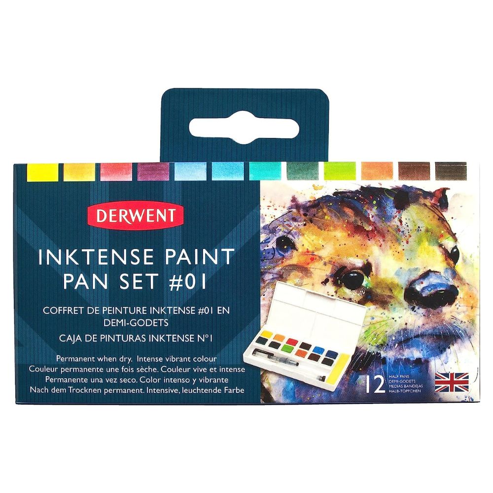 Estojo Aquarela em Pastilha Inktense com 12 Cores e Pincel Set 01 - Derwent  