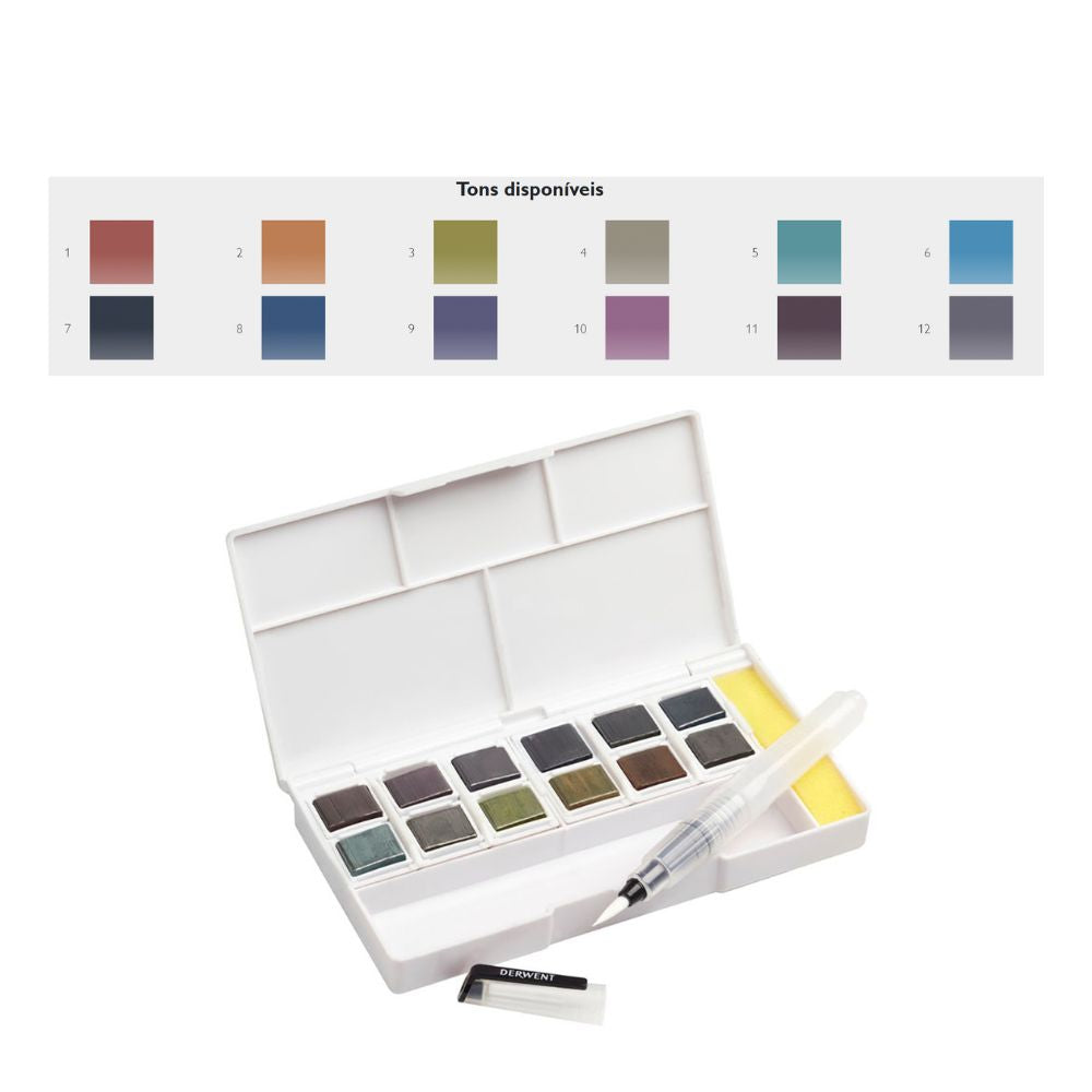 Estojo Aquarela em Pastilha Graphitint com 12 Cores - Derwent  
