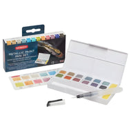 Estojo Aquarela em Pastilha Metálica com 12 Cores e Pincel Reservatório - Derwent