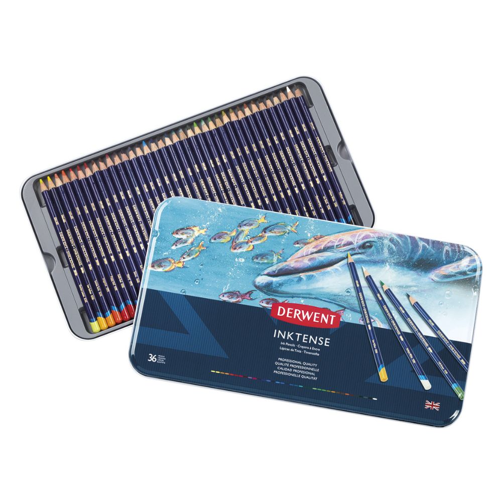 Estojo Lápis de Cor Aquarelável Inktense com 36 Cores - Derwent  