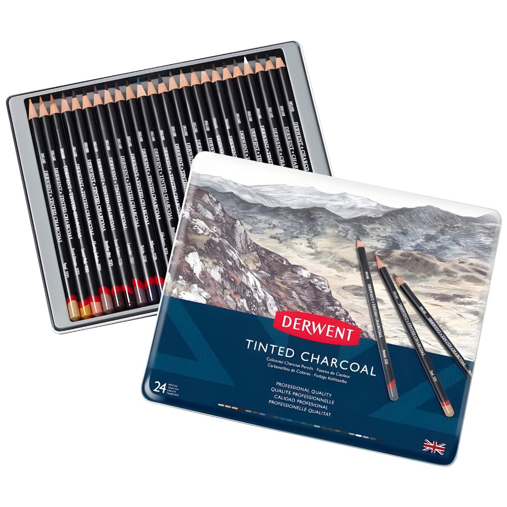 Estojo Lápis Carvão Tinted Charcoal com 24 Cores - Derwent  