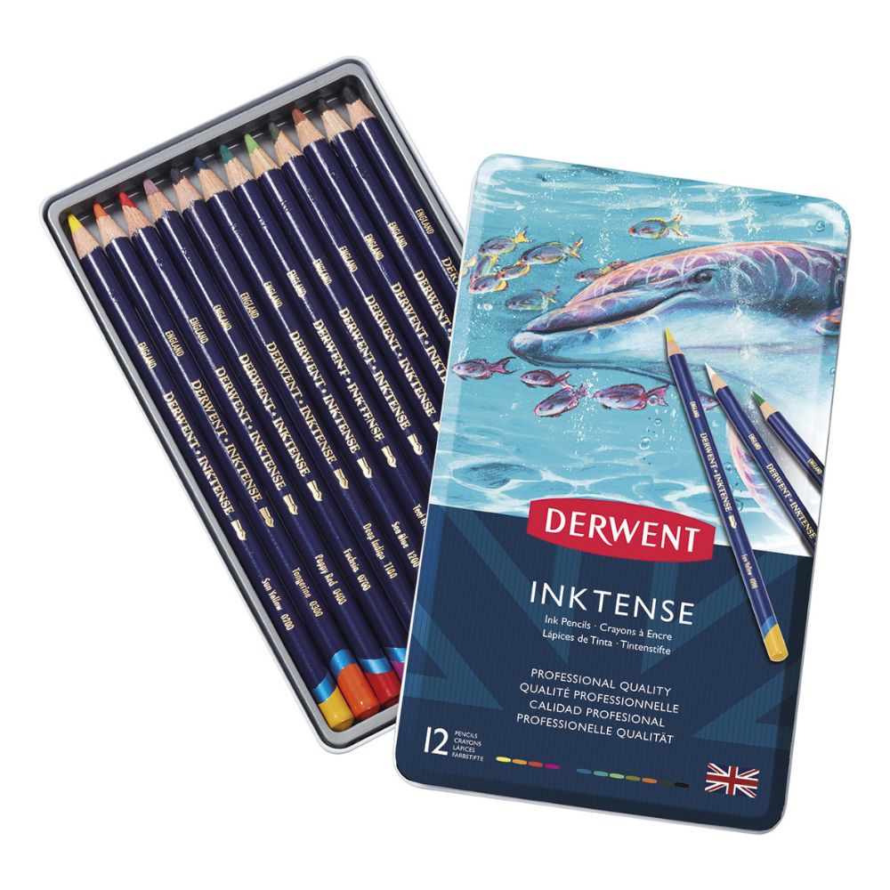 Estojo Lápis de Cor Aquarelável Inktense com 12 Cores - Derwent  