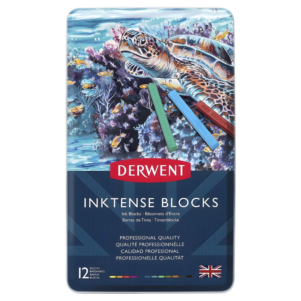Estojo Giz Aquarelável Inktense Blocks com 12 Cores - Derwent  