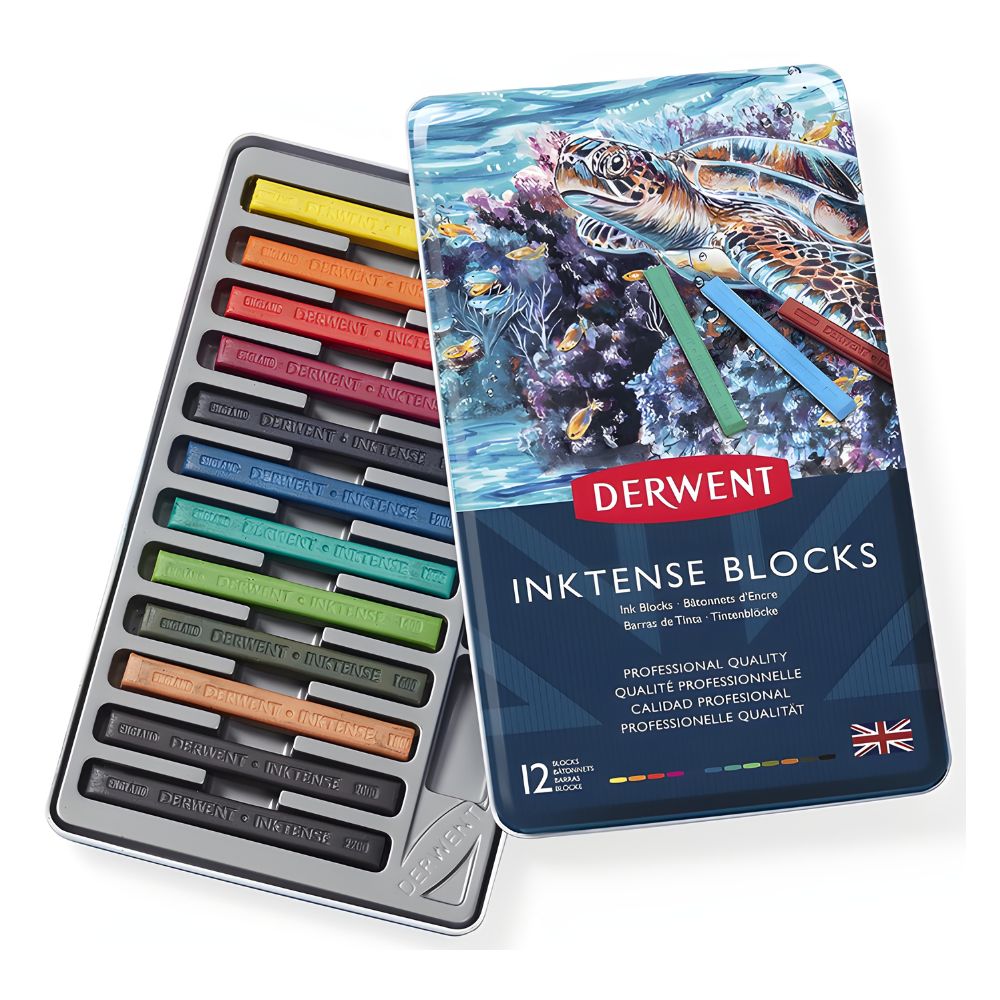 Estojo Giz Aquarelável Inktense Blocks com 12 Cores - Derwent  