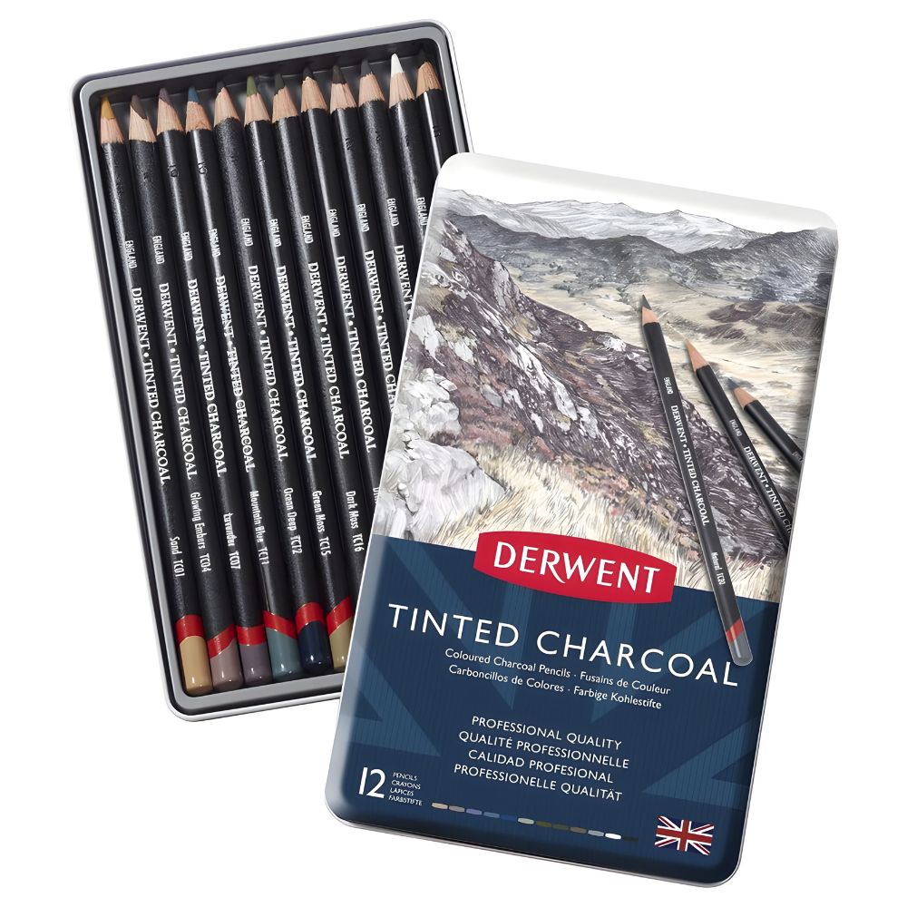 Estojo Lápis Carvão Tinted Charcoal com 12 Cores - Derwent  