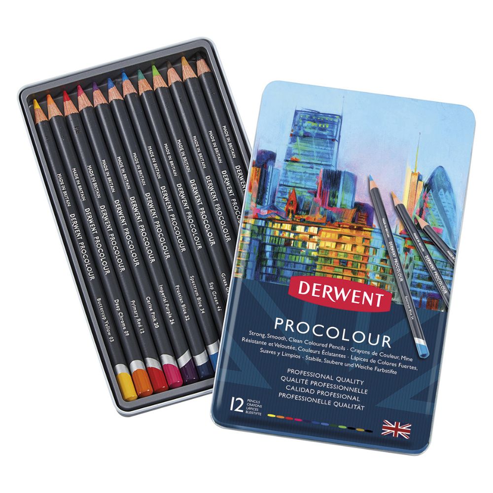 Estojo Lápis de Cor Permanente Procolour com 12 Cores - Derwent  