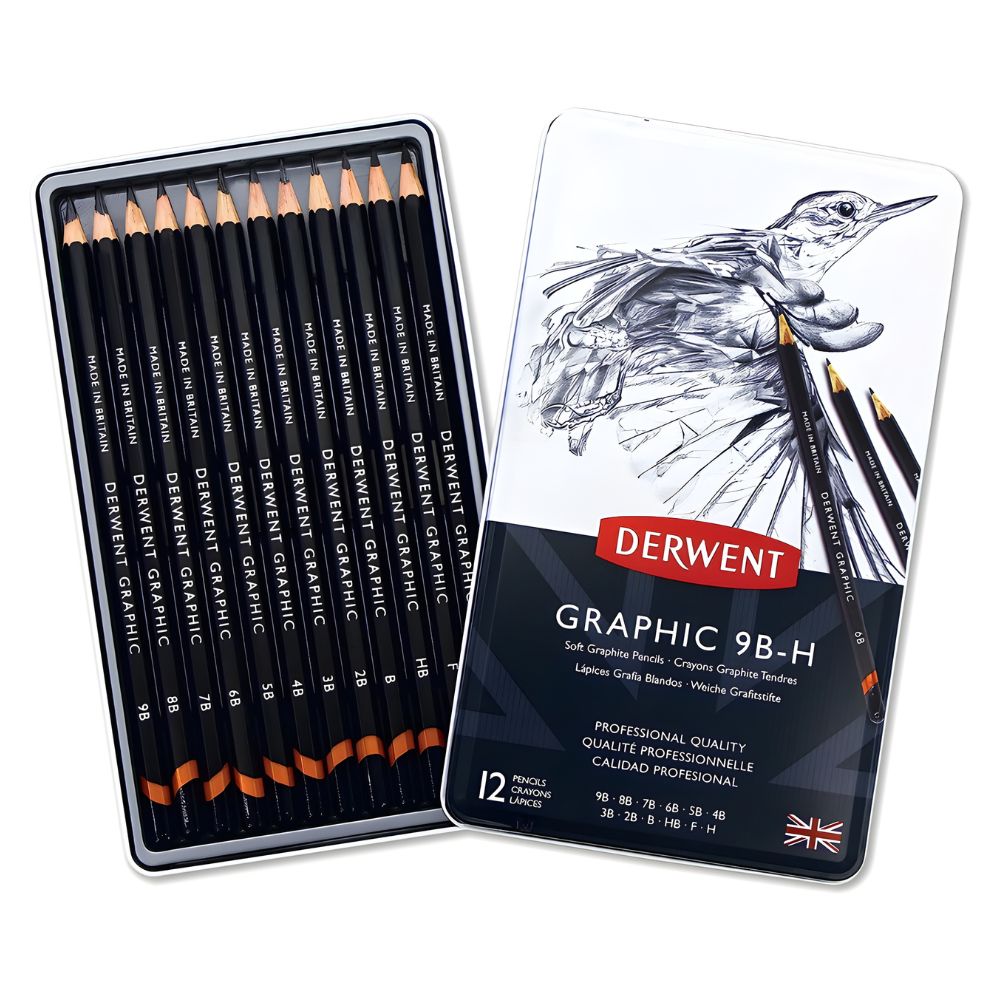 Estojo Lápis Grafite Graduado Macio 9b a H com 12 Unidades - Derwent  