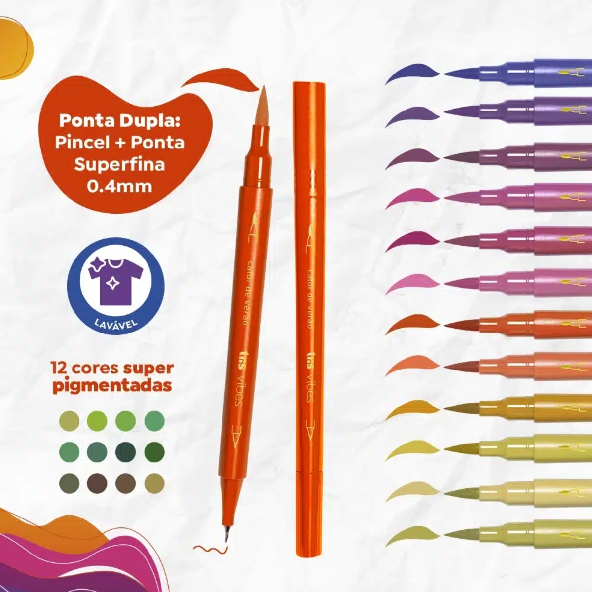 Caneta Hidrocor Vibes Sketch Entardecer com 12 Cores - Tris