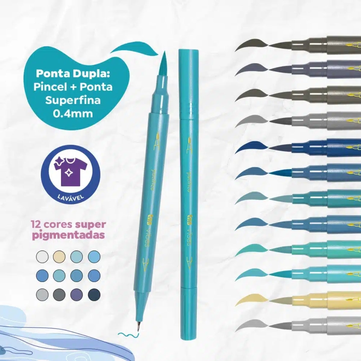Caneta Hidrocor Vibes Sketch Oceano com 12 Cores - Tris