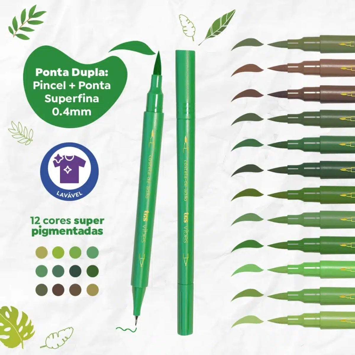 Caneta Hidrocor Vibes Sketch Botânica com 12 Cores - Tris