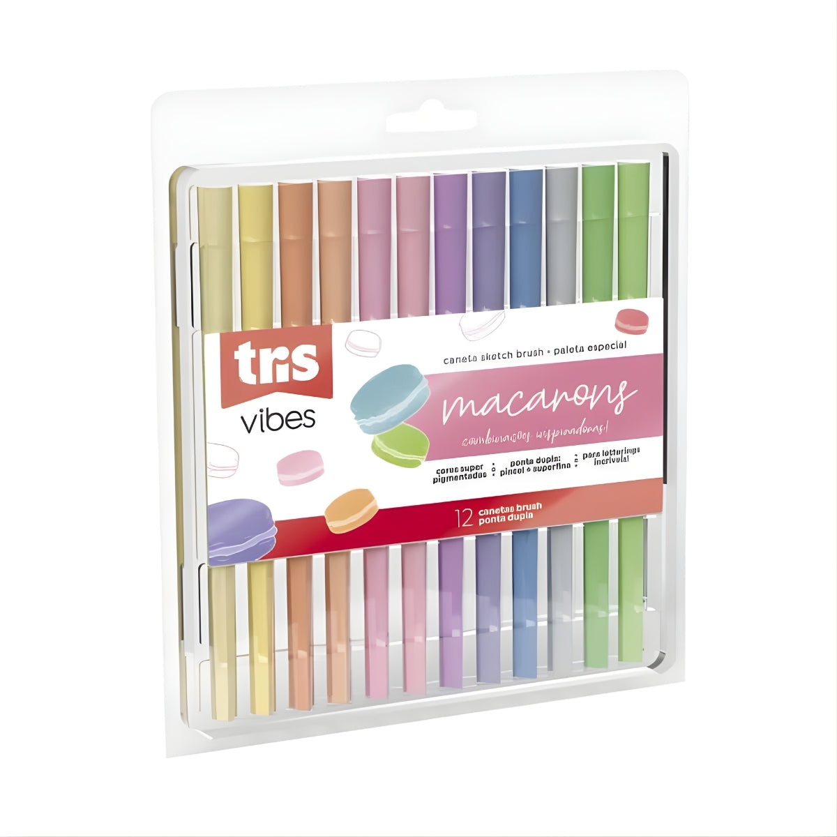 Caneta Hidrocor Vibes Sketch Macarons com 12 Cores - Tris