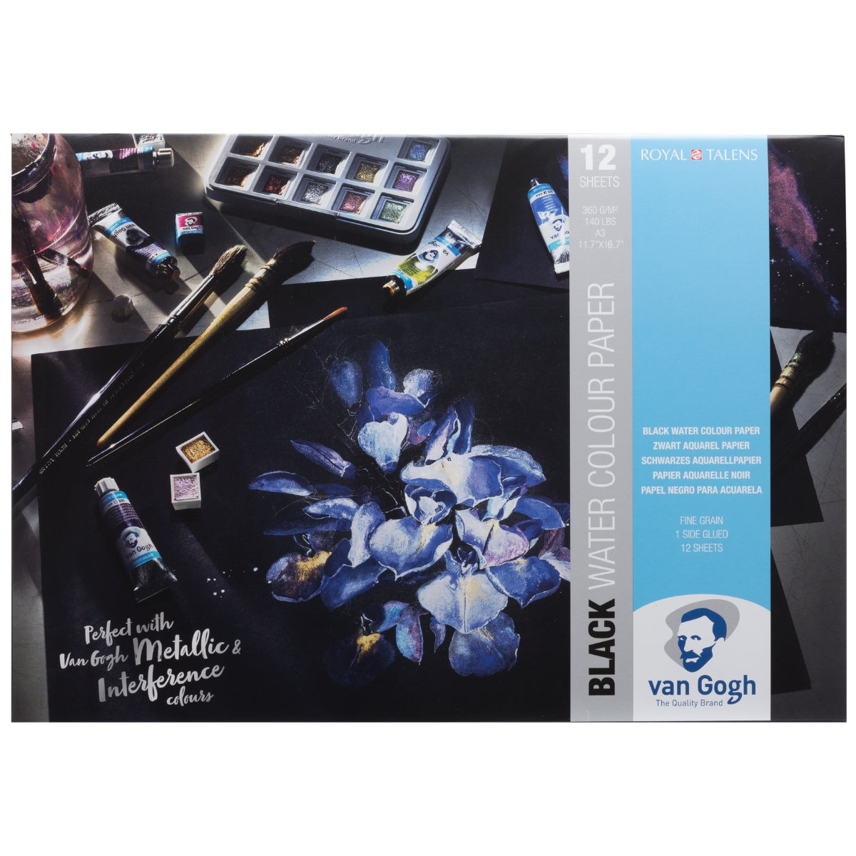Bloco de Papel Aquarela Royal & Talens Van Gogh 360g/m² A3 29,7x42cm com 12 Folhas - Preto