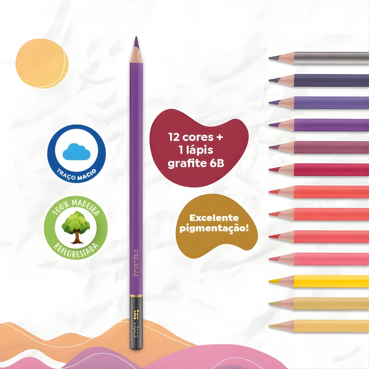 Estojo Lápis de Cor Vibes Entardecer com 12 Cores + Lápis 6b - Tris