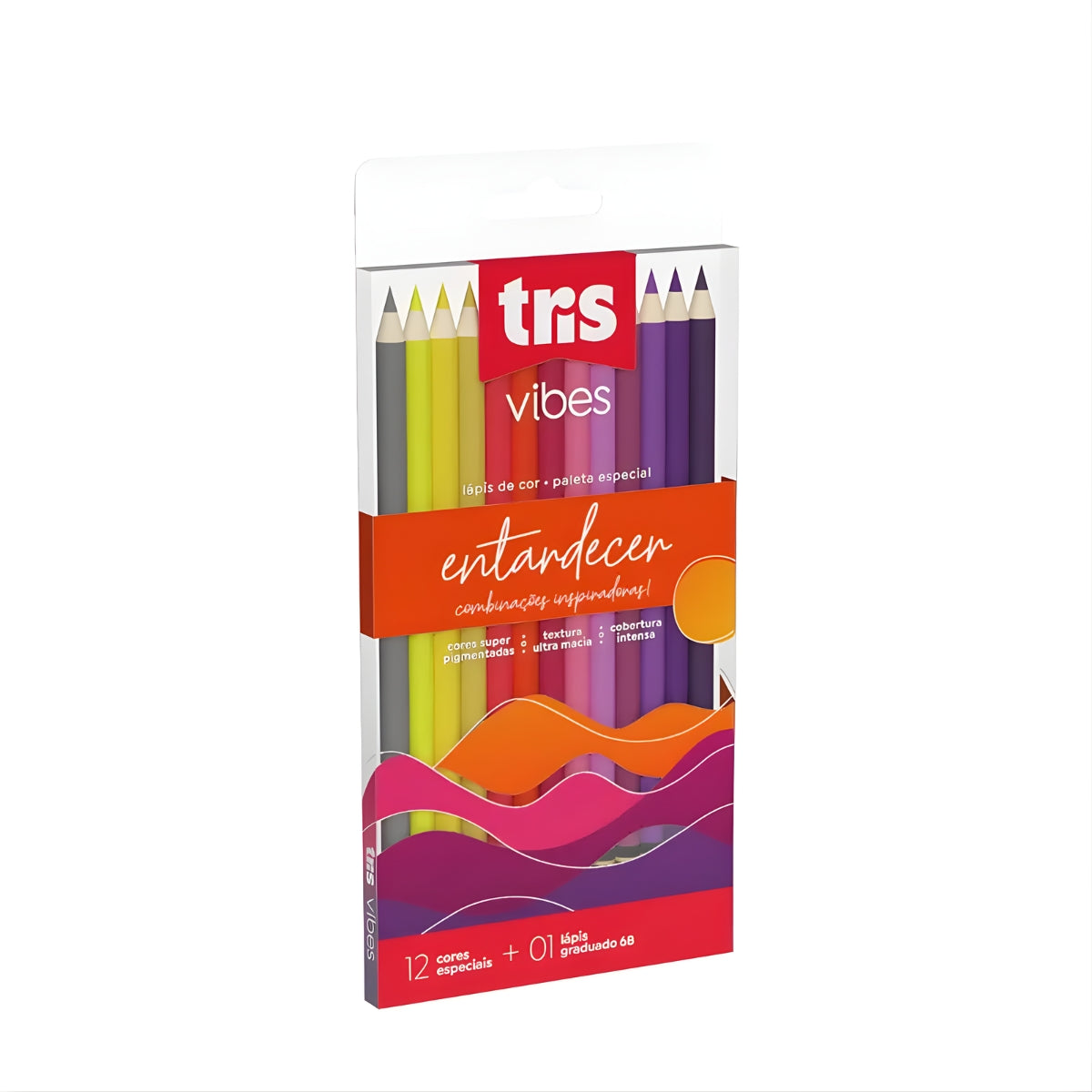 Estojo Lápis de Cor Vibes Entardecer com 12 Cores + Lápis 6b - Tris