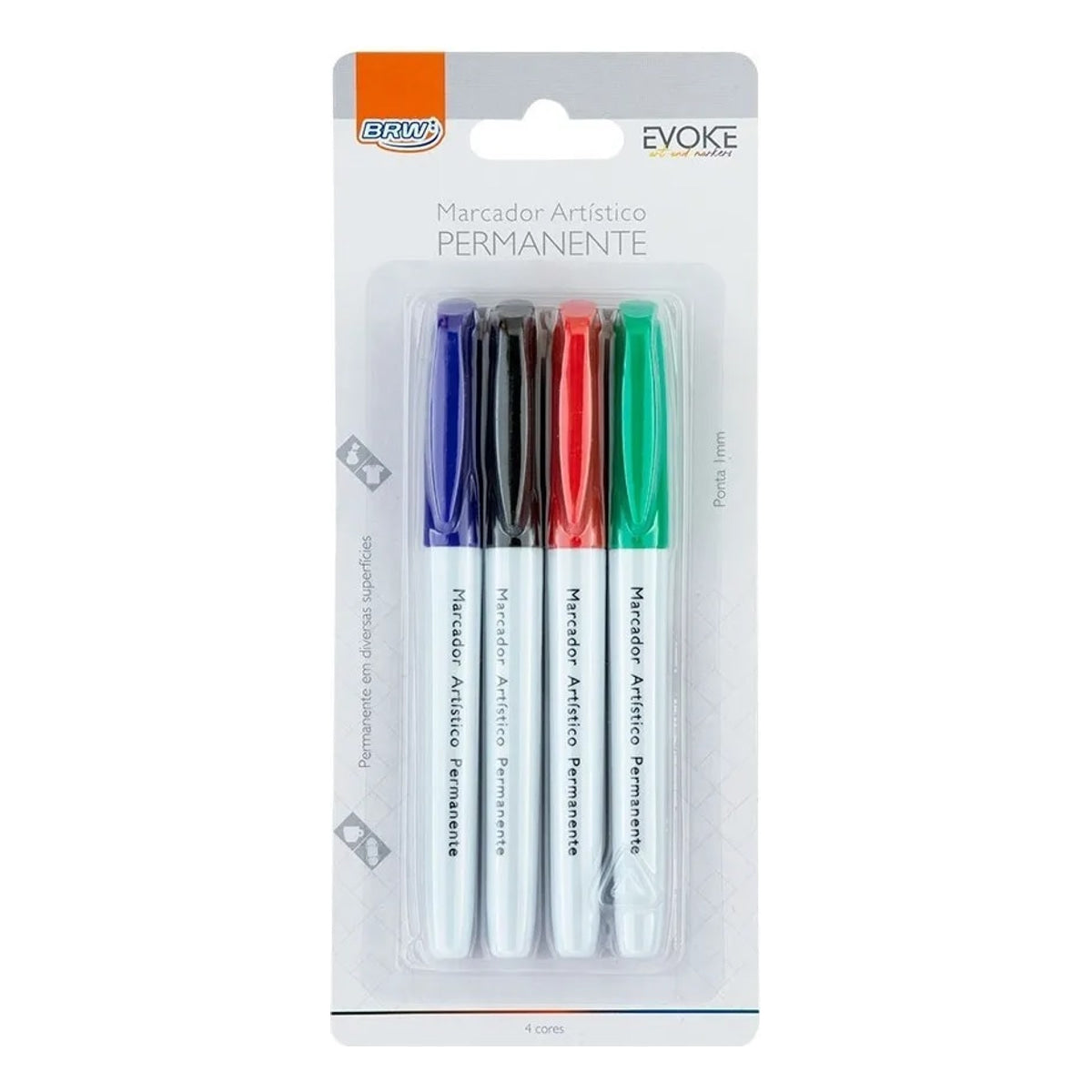 Marcador Artístico Permanente 4 Cores Azul Escuro Verde Vermelho Preto 1mm para Desenho e Marcação - Brw