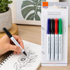 Marcador Artístico Permanente 4 Cores Azul Escuro Verde Vermelho Preto 1mm para Desenho e Marcação - Brw