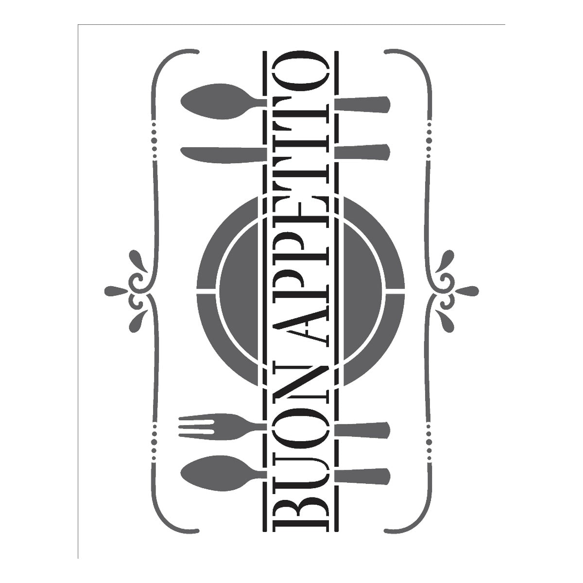 Stencil Frase Buon Appetito 20x25cm para Pintura Decorativa e Artesanato 3211 - Opa