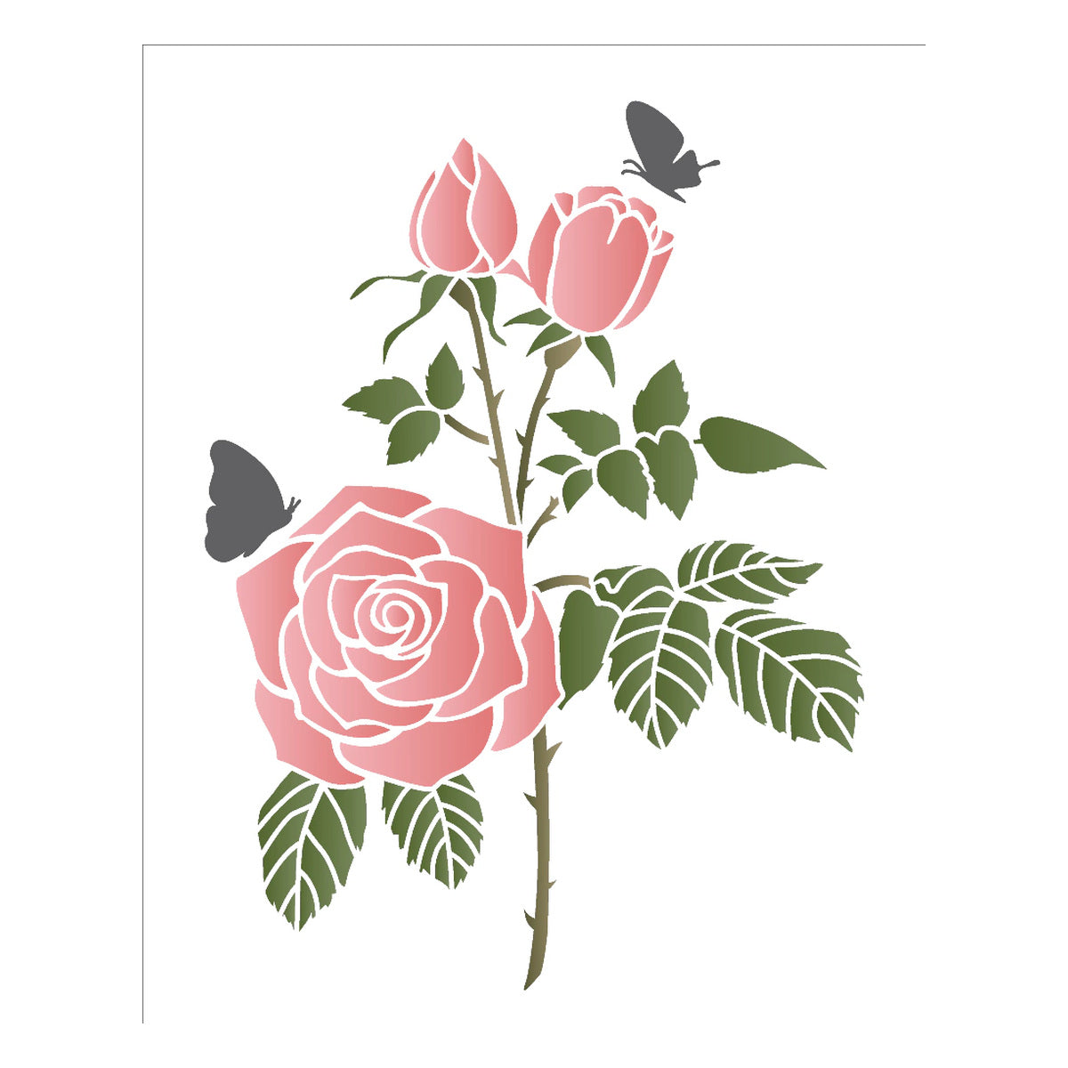 Stencil Flor Rosas e Borboleta 20x25cm para Pintura Decorativa e Artesanato 3210 - Opa