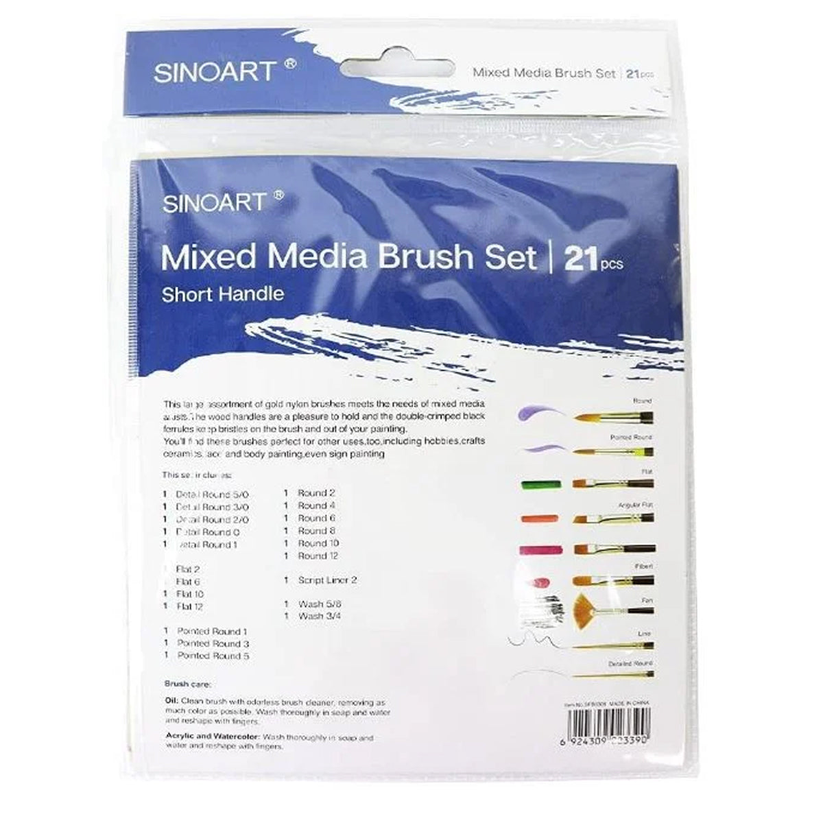 Kit Pincéis Mixed Media Sinoart com 21 Unidades