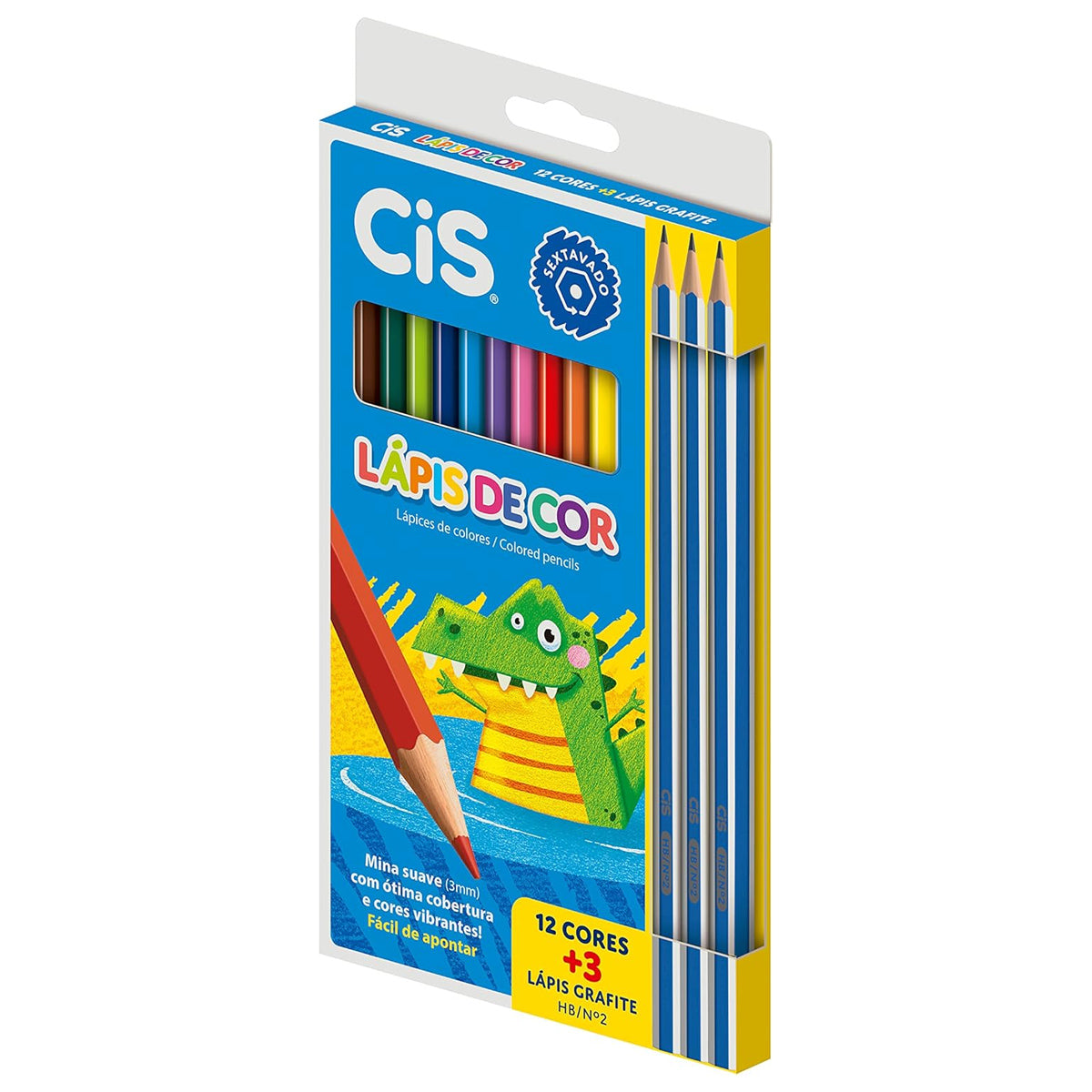 Estojo Lápis de Cor Sextavado 12 Cores com 3 Grafites Hb 2 - Cis