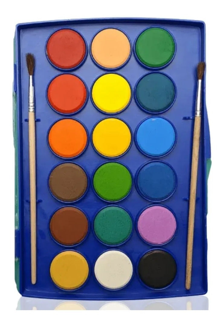 Estojo Aquarela Pastilha 18 Cores com 2 Pinceis Multicolor - Cis