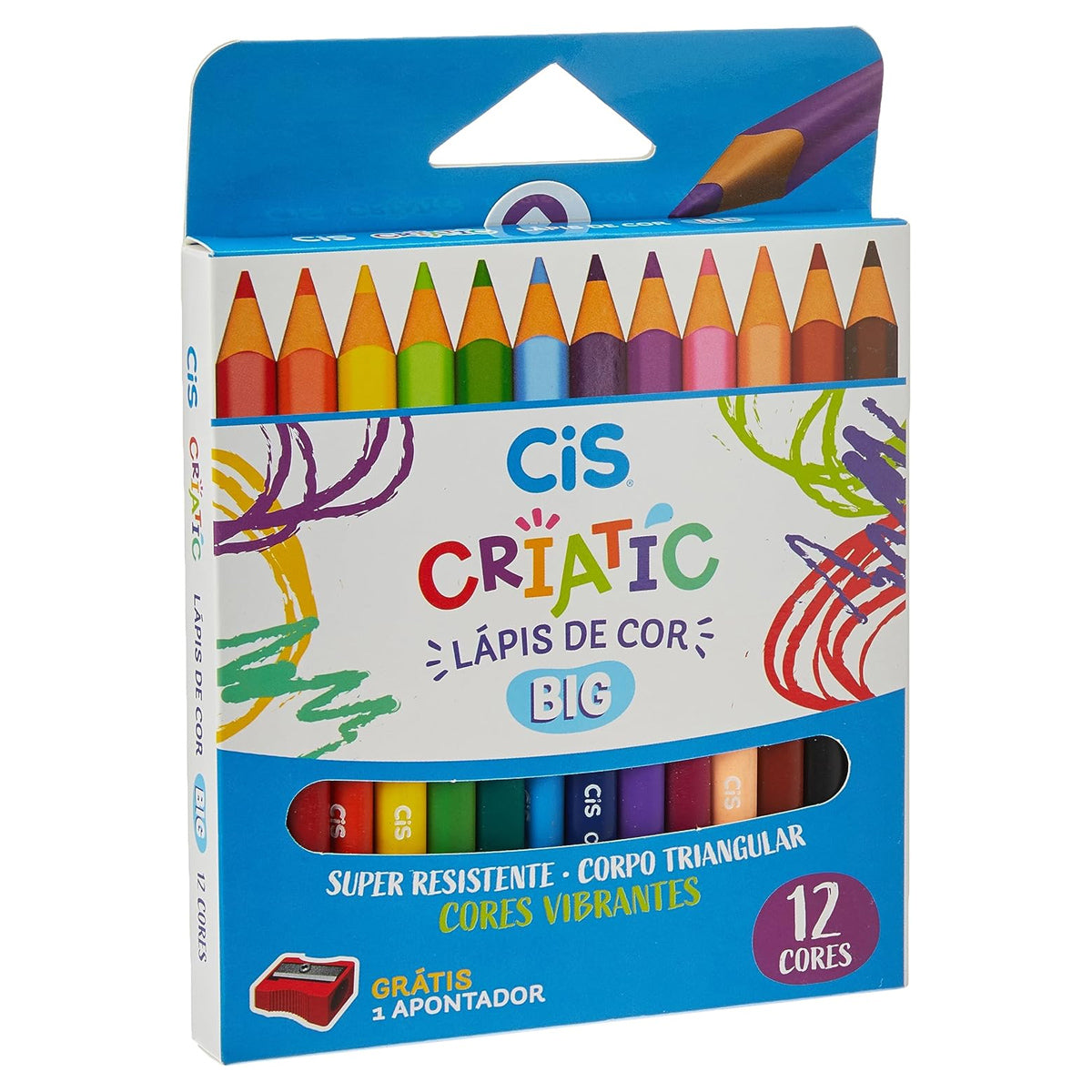 Estojo Lápis de Cor Criatic Jumbo 12 Cores com Apontador - Cis