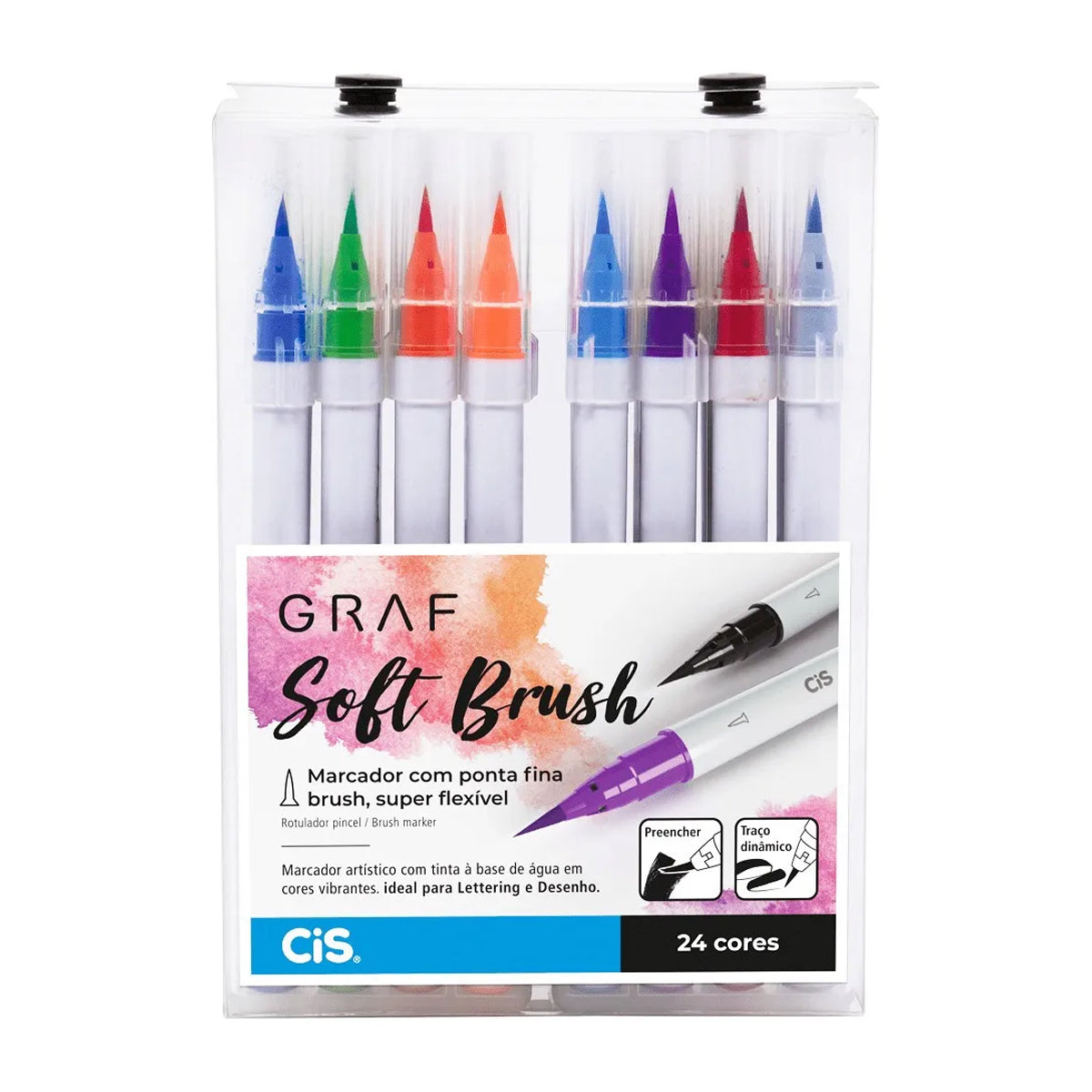 Estojo Caneta Graf Soft Brush Ponta Pincel 24 Cores - Cis