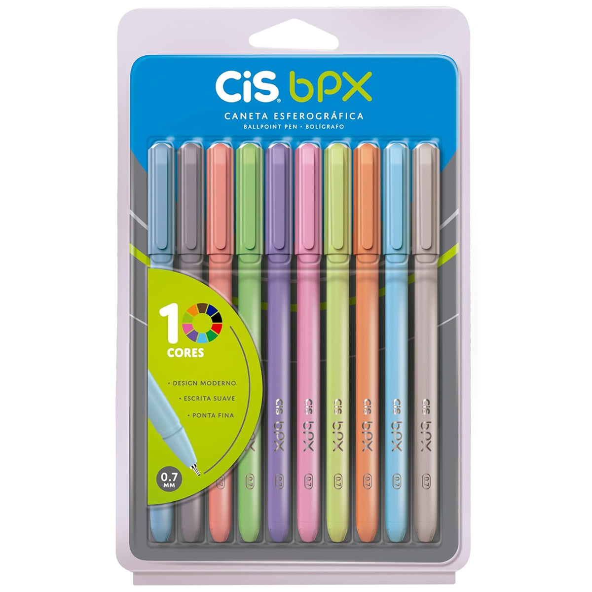 Estojo Caneta Bpx Esferográfica 0,7mm 10 Cores - Cis