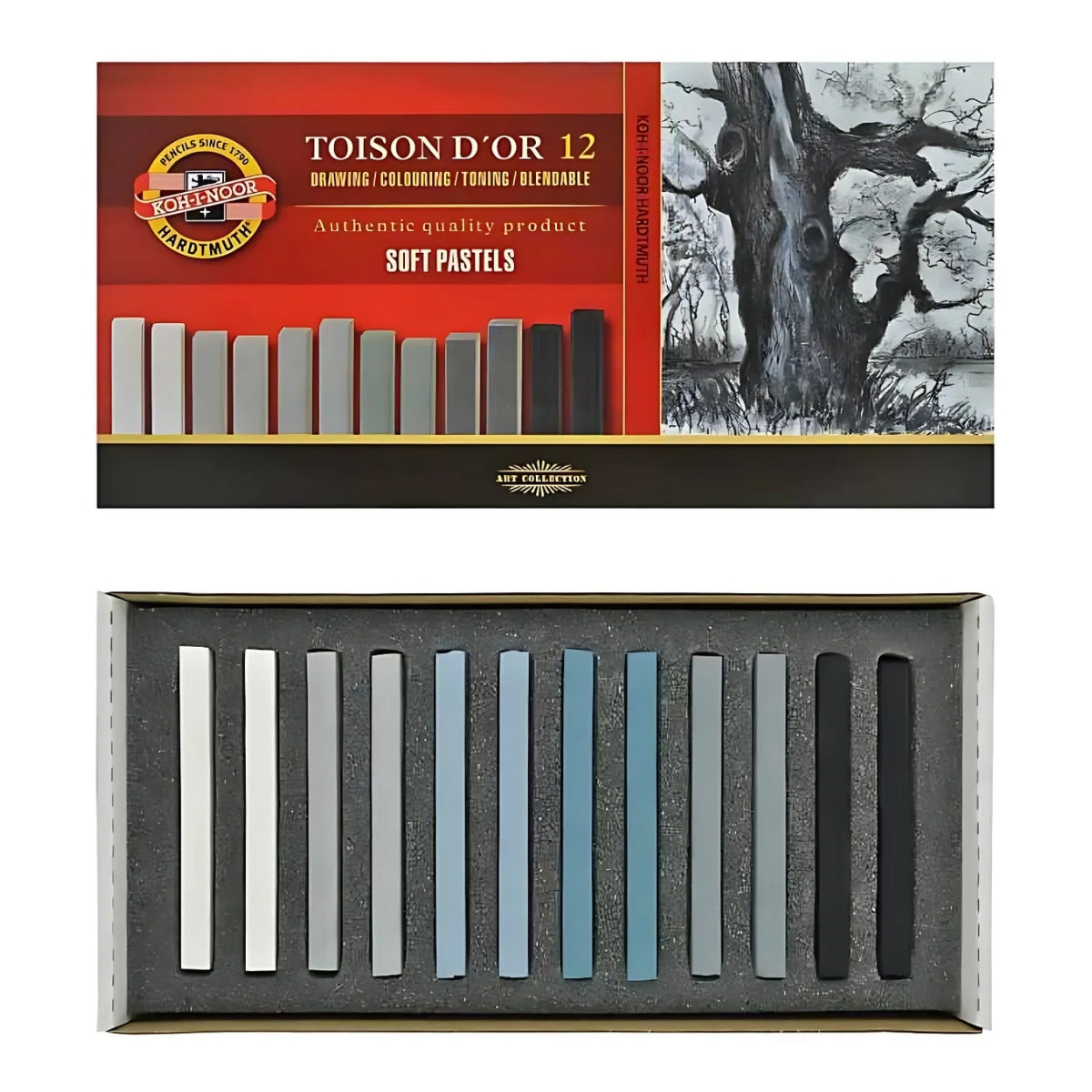 Estojo Giz Pastel Seco Carre Cinzas 12 Unidades Koh-i-noor